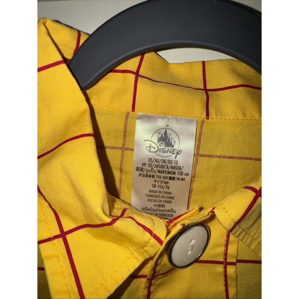 Disney Store Woody Costume Yellow Grid Shirt Cow Print Vest Size Kid - Picture 3 of 7